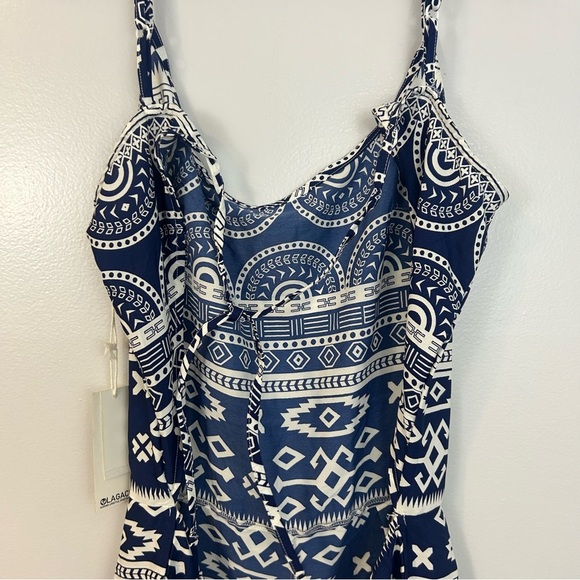 NWT Lagaci French Maverick Aztec Print Open Back Blue Strappy Romper Large - Picture 8 of 13